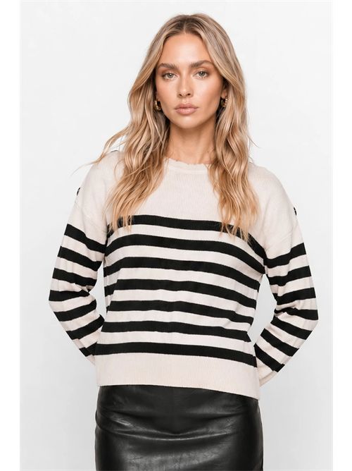 Maglia a righe da donna con maniche lunghe e girocollo